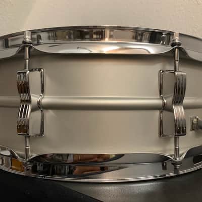 Ludwig No. 404 Acrolite 5x14" 8-Lug Aluminum Snare Drum with Pointed Blue/Olive Badge 1969 - 1979 - Matte Aluminum image 5