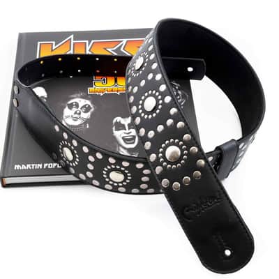 RightOn! Straps Legend Thunderstruck Paul Stanley Inspired Guitar Strap,  Black Leather & Metal Rivets