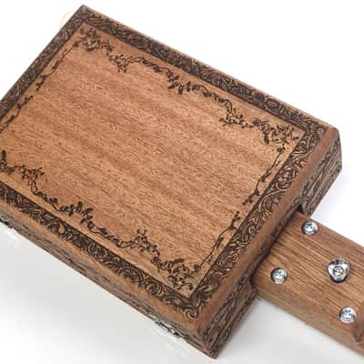 Handcrafted Engraved Solid Mahogany 6 String Opening Body Full 24.75"Scale Electric Cigar Box Guitar image 10
