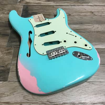 Made to Order - FRANCHIN Mercury F guitar body Relic Aged 100% Nitro Lacquer COLOR OVER COLOR (Sunburst/ Black/ White/ Blue/ Green/ Yellow/ Red/ Pink/ Burgundy/ Purple/ Gold/ Silver, etc.) Stratocaster-Strat-S-Style F-hole Thinline Made in Italy image 7