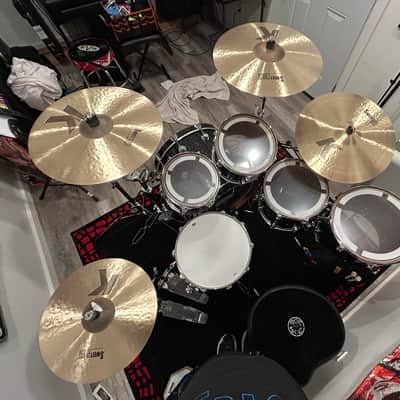 DW Collector's Series Maple/Mahogany Shells Full Kit w/ Hardware & Zildjian K Cymbals- Black Ice Finish w/ Copper Snare image 4