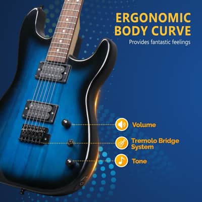 Glarry GST Electric Guitar HH Pickup - Dark Blue /20W Amplifier image 2