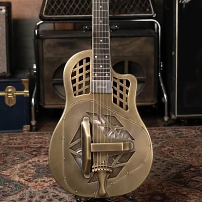 National Style 1 Baritone Tricone Resonator, Slimline Pickup - Antique Brass with Hardshell Case image 2