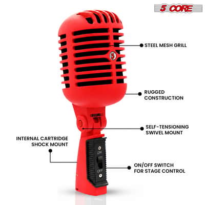 5Core Vintage Microphone Classic Dynamic Professional XLR Studio Retro Style Mic RED image 2