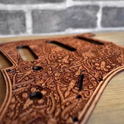 Wood Pickguard for Stratocaster HSS and SSS Laser engraved Real Cherrywood with Unique Artwork image 3