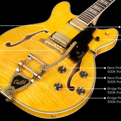 Guild Starfire VI - Semi Hollow Body Electric Guitar - Flamed Maple - Blonde - with Case image 9