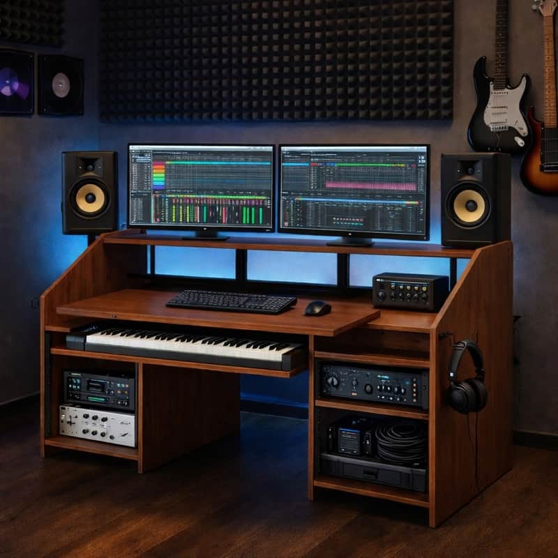 Large Music Production Desk – Studio Workstation with Keyboard Tray image 1