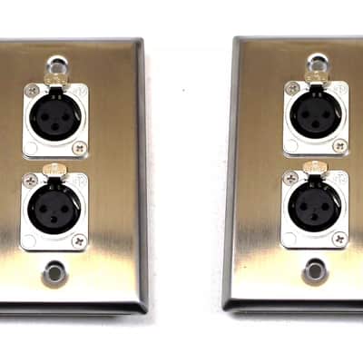 (2) Two Double XLR Single Wall Plates w Neutrik NC3FD-L-1 Female Stainless Steel image 1