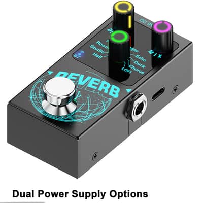 Mini Reverb Guitar Pedal, Verb Square Digital Reverb 9 Modes Room, Hall, Chorus, Duck, Plate, Studio, Echo, LOFI with True Bypass Aluminium alloy case (Black Reverb) image 8