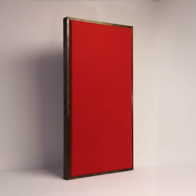 Custom Framed Acoustic Wall Panel | Cool Red Fabric & Walnut Wood Frame | Furniture-Quality Sound Absorbing Panel | Recording Studio, Home Studio, Mixing Room, Podcast Studio, Home Theater, Listening Room, Office & Vocal Booth | Made in USA image 1