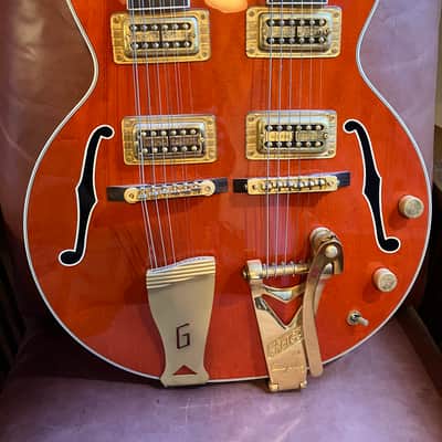 Gretsch 6120 Double Neck Electric Guitar — Orange, Gold Hardware image 2