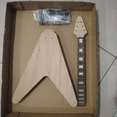Unfinished DIY Project Guitar Flying V Style Kit - Mahogany Body with Neck, Rosewood Fingerboard image 2