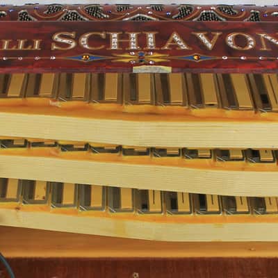 7684 - Red Decorated Filli Schiavoni "Loreto" Diatonic Button Accordion GC LMM 21 8 image 5