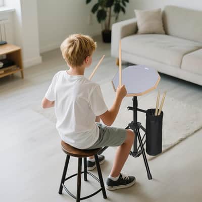 12" Double-Sided Practice Drum Pad Kit with Stand, Drumsticks & Carry Bag – Silent Snare Practice Pad for Beginners image 6