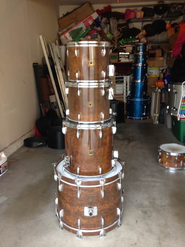 Last Price Drop 1980s Gretsch Square Badge Drum Set: 5-Ply Jasper Centennial Shells Walnut Burl image 1