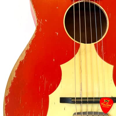 1950s Harmony Stella Sundale H907 Parlor Guitar Jubilee Red & White Acoustic w/ Hardshell Case – “Candy” image 10