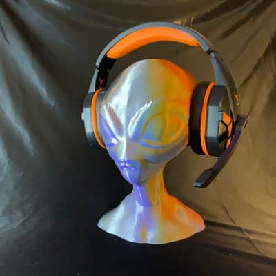 Psychedelic Alien Head Headphone Stand! Headset Holder Rack, Grey Area 51 Extraterrestrial Hanger. image 3