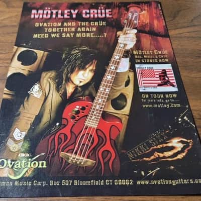 Ovation Nikki Sixx NSB778 Signature Elite 4 String Acoustic Bass Guitar 2009 - Red Flame Top image 20