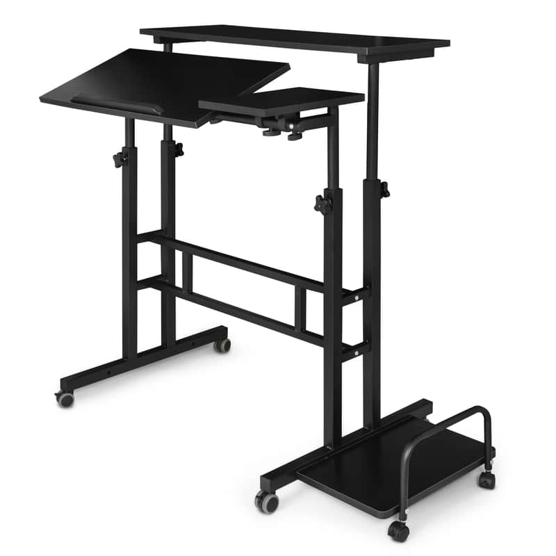 Rolling Adjustable Laptop Desk – Mobile Sit-Stand Workstation with CPU Stand image 1