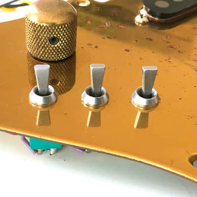Schecter complete F500t Stratocaster monstertone single coil pickup assembly with brass pickguard image 5
