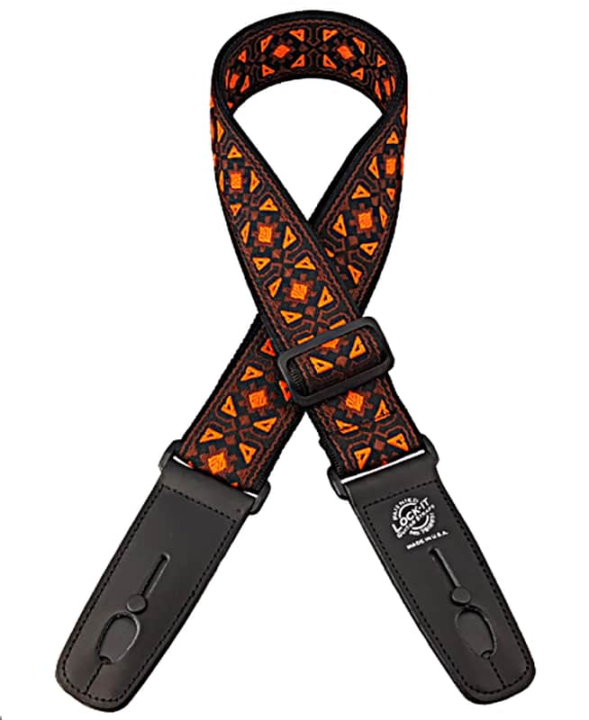 Lock-It Straps Retro Vintage Series 2" Jacquard Guitar Strap w Leather Locking Ends Troubadour image 1