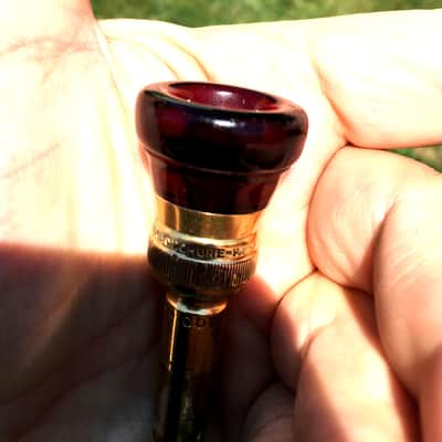 FIRST RUN 1925 PAT APP. FOR  C. G. CONN AI-412 (Ernest Pechin design) VINTAGE GOLD PLATED CORNET VISABLE EMBOUCHURE (removable translucent cherry-red Bakelite cup ) DECORATIVE MOUTHPIECE SCREW-OFF RIM VERY GOOD SHAPE image 10