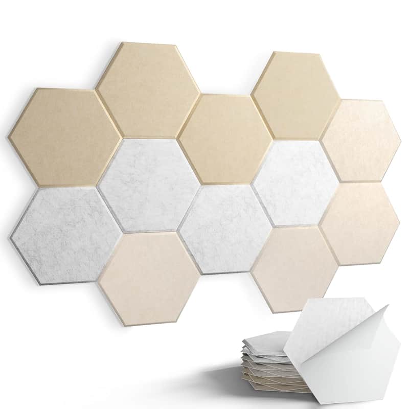 Acoustic Panels, 12-Pack Soundproof Wall Panels, High Density Felt Tiles Board Sound Absorbing With Adhesive, Sound Proof Cork Board For Interior Wall Decor (Silver/Camel/Dark Camel) image 1