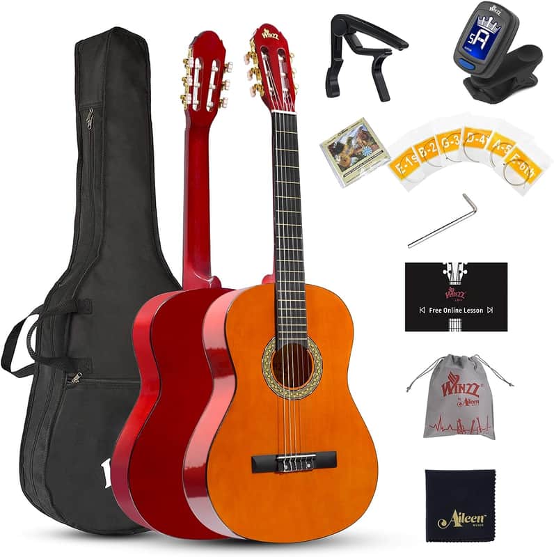 39 Inches Classical Guitar Full Size Beginner Acoustic with Online Lessons Bag Capo Tuner Strings, Sunset image 1