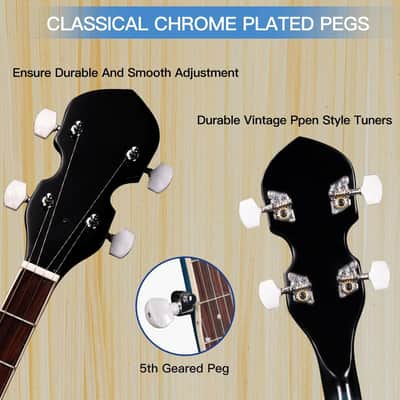 Banjo 5 String Full Size Banjoes Set, 38 Inch Beginner Banjo Kit with Resonator, Drum Head, Open or Closed Back, Gift Package Free Lessons Starter Accessories for Adults Teenager, Blueburst image 3