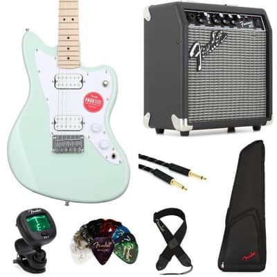Squier Mini Jazzmaster HH Electric Guitar and Fender Frontman 10 Amp Essentials Bundle - Surf Green image 4