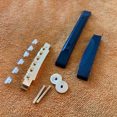 NOS-70’s Gibson Ebony Archtop/Carved Top Bridge Base & Saddle Assembly Polished Grade #1 Ebony w/ Gold Hardware and 2025  ABR-1 Wired 24K Gold Plated bridge - COMBO image 6