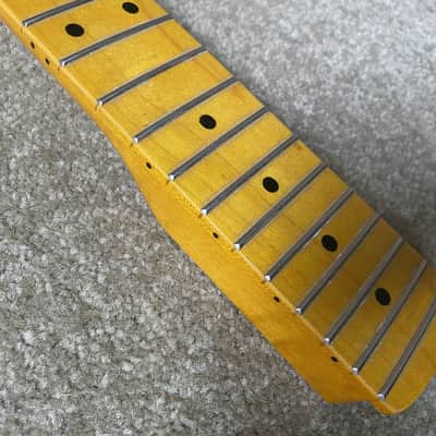 Yellow Tiger Maple Wood Guitar Strat Style Neck, 22 Frets image 10