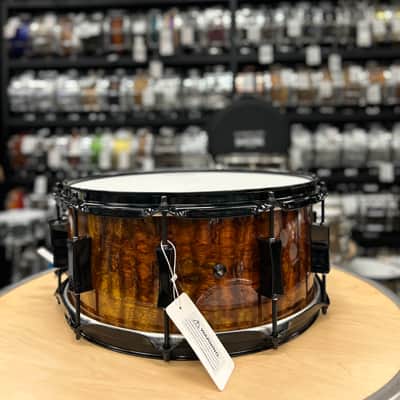 Pork Pie 7x14" Maple/Bubinga Snare Drum (Bubinga Hi-Gloss with Black Hardware) image 4