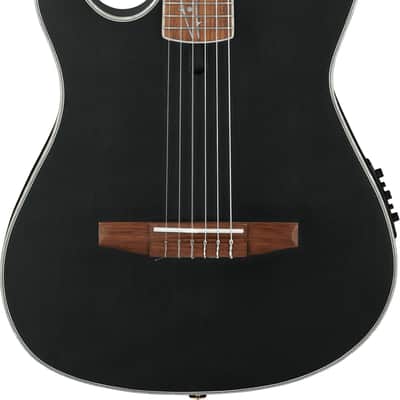 Ibanez TOD10NL Tim Henson Signature Left-Handed Thinline Acoustic-Electric Classical Guitar, Solid Spruce Top, Transparent Black Flat image 1