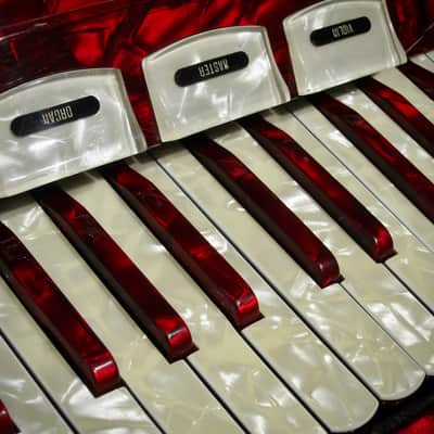 Vintage 1960s Silvio Soprani Accordion Model 8643 Full Size Red Mother Of Pearl with Original HSC image 18