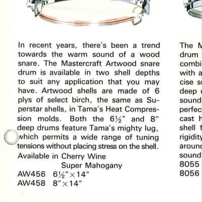 Tama Mastercraft Aw456 Artwood 14x6.5 Birch Snare Shell. Cherry Wine lacquer image 25
