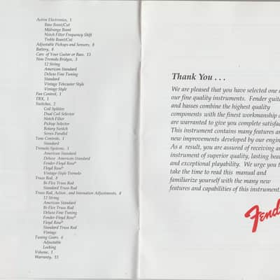 Fender Owner’s Manual and Specifications for Guitars and Basses 1994 image 3