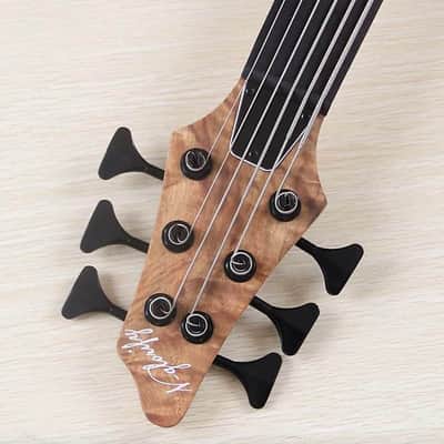 Custom Fretless 5 String Electric Bass, Burl Wood Top Body, Maple Neck image 7