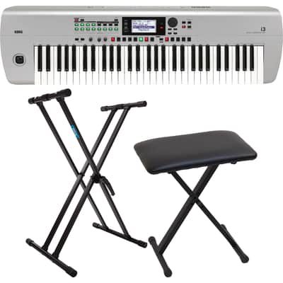 Korg i3 Arranger Keyboard (Silver), Keyboard Stand, Bench Bundle