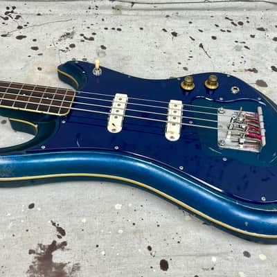1960's Guyatone EB-9 “Sharp 5” MIJ Blue Sparkle Bass Guitar c~1967 Needs Repair image 5