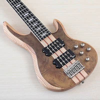 Custom 5 String Electric Bass, Burl Wood Top Body, Maple Neck Through image 1