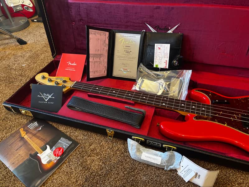 Fender Custom Shop '66 Precision Bass Journeyman Relic 4-String Bass Guitar, Rosewood Fingerboard, Hot Rod Red journeyman image 1