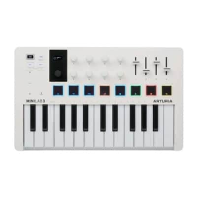 Arturia MiniLab 3 Mini Hybrid Keyboard Controller with Pad Controller / Creative Software, Mini Display / Clickable Browsing Knob / Built-In Arp / Hold and Chord Modes (White) image 3