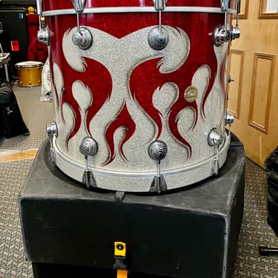 DW Collector's Series Drum Set - Rare Graphics kit in Red/silver sparkle tribal flames image 6