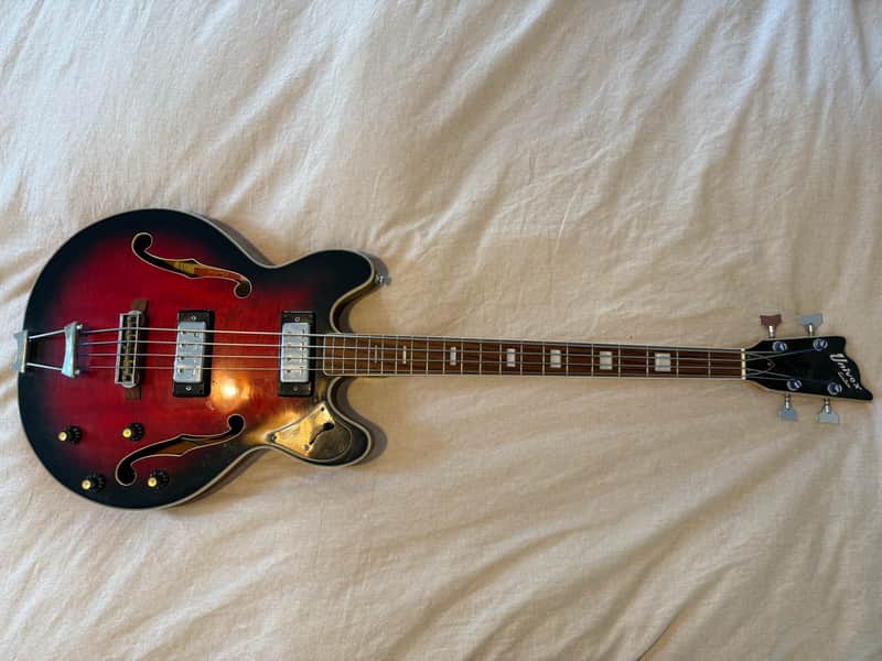 Vintage Univox Custom Coily 330 Style Short Scale Bass Cherry Burst MIJ image 1