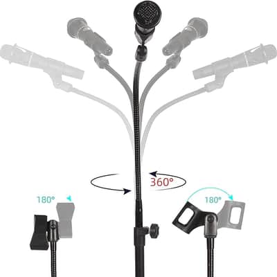 Mic Stand Boom Microphone Stands Tripod Gooseneck mic arm stand Height Adjustable 3'- 6' with Mic Clips and 3/8" - 5/8" Adapter Microphone stand for Singing image 3