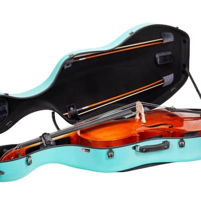 Crossrock Poly Carbon Case with Wheels fits 4/4 Full Size Cello, Includes Outside Music Pouch, 3 Handles, Detachable Straps-Mint Blue image 4