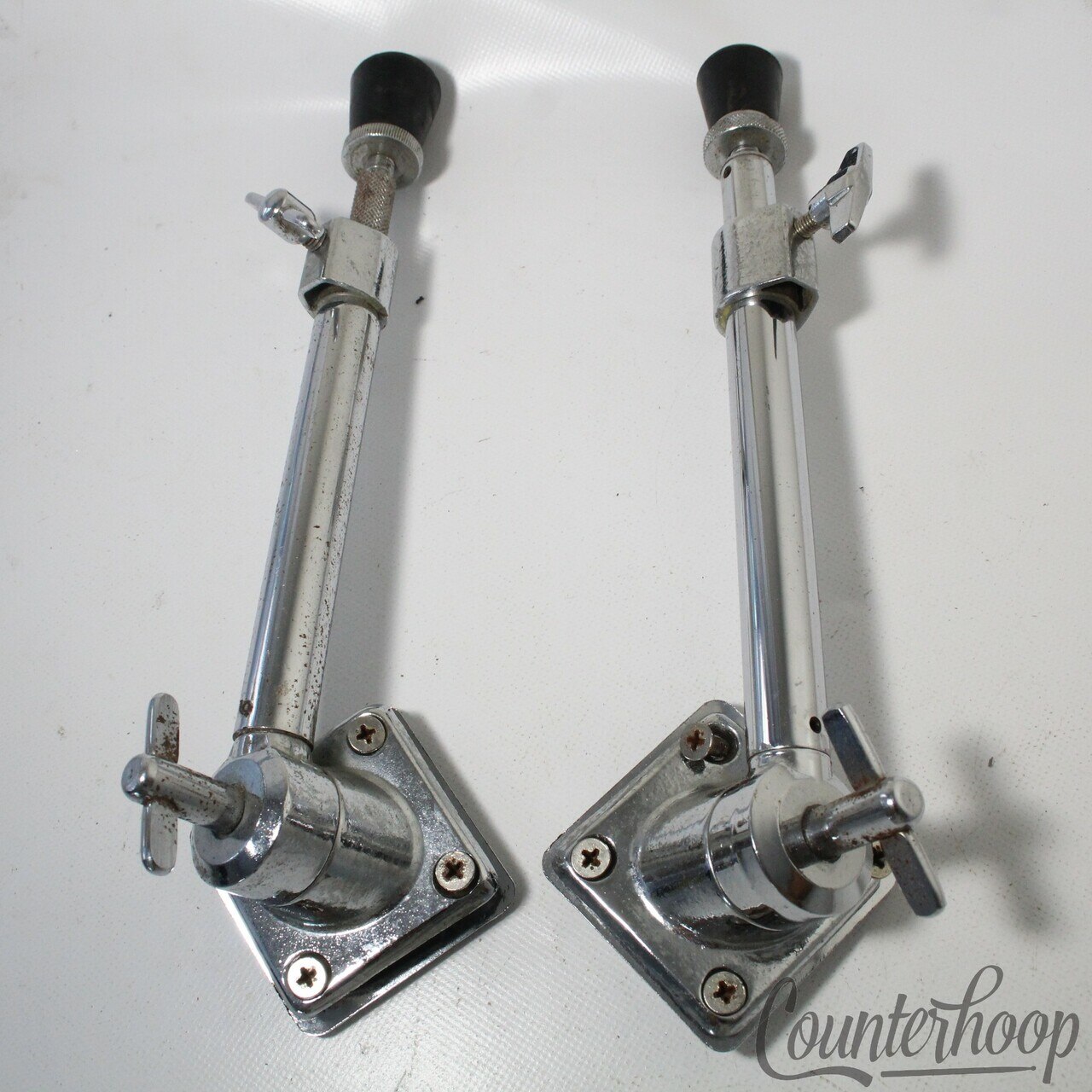 Pearl 2x Bass Drum 70s Spurs+Mounts Heavy Duty Telescoping Legs Chrome Rubber Ft — main photograph