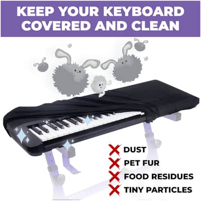 Liquid Stands Piano Keyboard Cover - Piano Keyboard Dust Cover for 54-88 Keys with High Elasticity Spandex and Cord Lock image 4