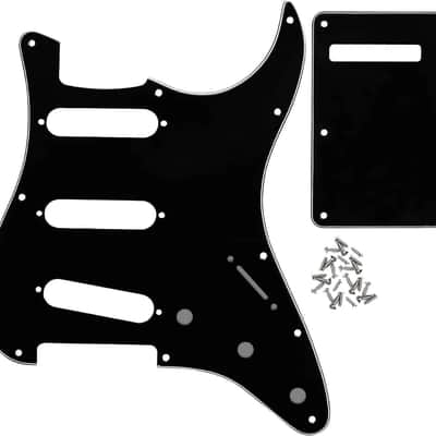 Black 3-ply Strat SSS Pickguard Kit , Black knobs, and Black Covers USA SHIP image 2